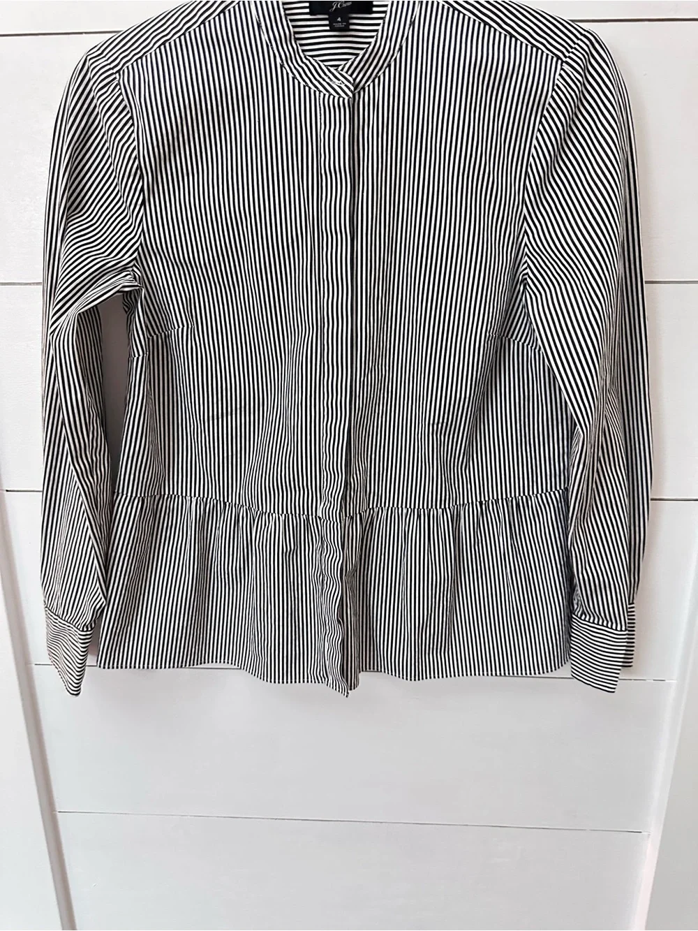 J Crew 4 striped peplum ruffle waist hidden button cotton button down workwear